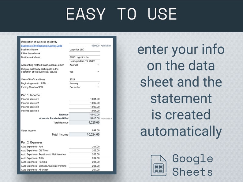 Profit Loss Statement Template for Trucking Income Statement for Owner ...