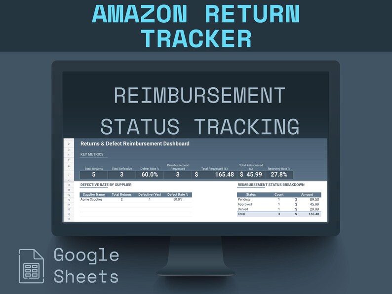 Amazon Return Tracker | FBA Defect & Reimbursement Log | Supplier Quality Tracer | Amazon Seller Spreadsheet bild 5