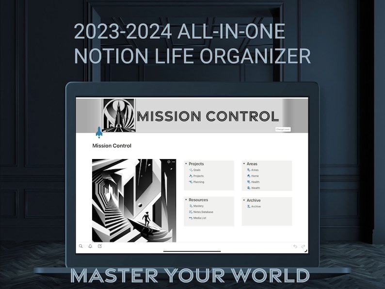 Notion Template All In One Life Organizer: Planning, Projects, Home, Health, Wealth, and Personal Growth 2023-2024 Notion Life Planner image 1
