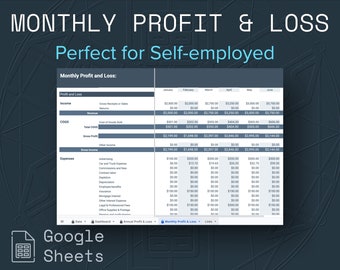 Monthly Profit and Loss Template: Income Statement Wizardry for Google Sheets, Schedule C and Self-employed
