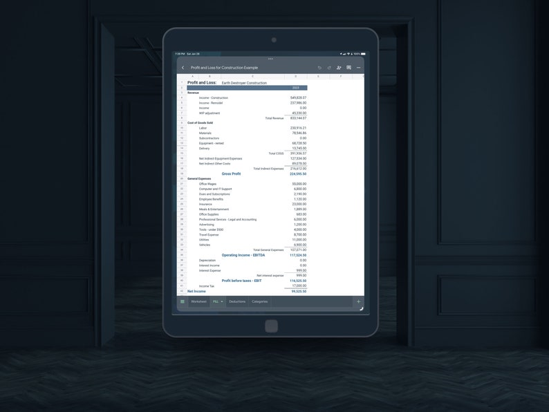 Construction Company Profit And Loss Statement, Profit And Loss Template Google Sheets, Bookkeeping Template, Income Statement Template image 8