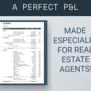 Plantilla de Google Sheets para el cálculo de pérdidas y ganancias en el sector inmobiliario / Plantilla de contabilidad para agentes inmobiliarios / Plantilla de hoja de cálculo de pérdidas y ganancias para agentes inmobiliarios imagen 2