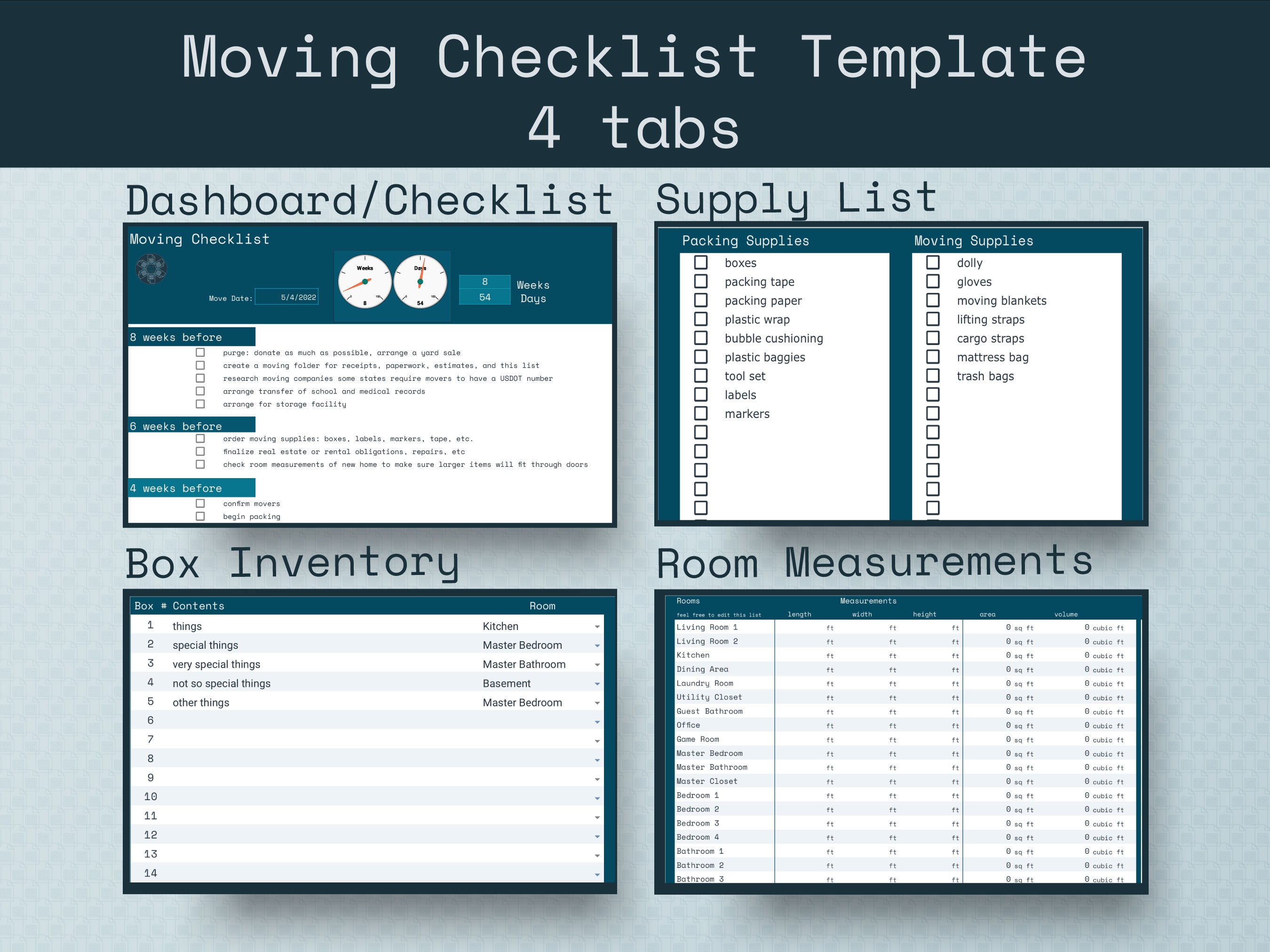 Moving Checklist Template Google Sheets Week-by-week Planner, Box ...