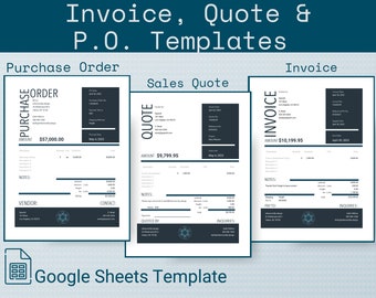 Invoice Template For Small Business | Google Sheets Template Sales Invoice | Price Quote Template | Purchase Order Blank