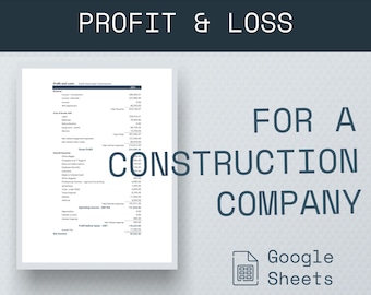 Construction Company Profit And Loss Statement, Profit And Loss Template Google Sheets, Bookkeeping Template, Income Statement Template