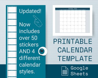 Downloadable Google Sheets Calendar Template | 12 Month Printable Calendar |  Blank Monthly Schedule Template | Full Page Printable Calendar