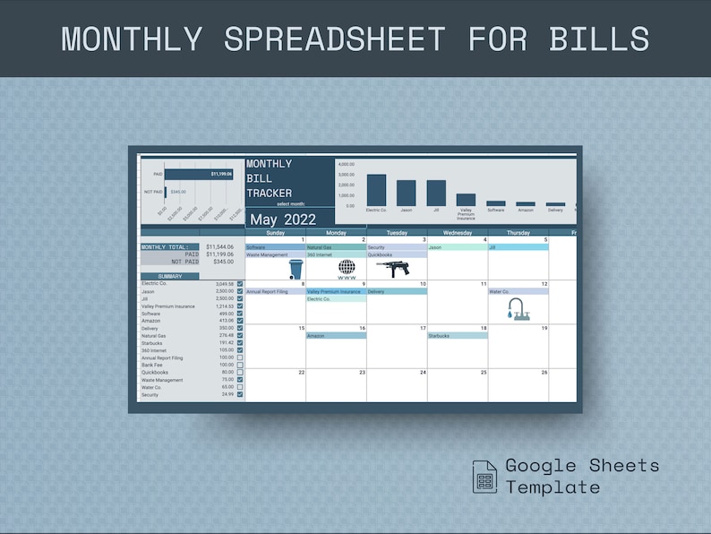 Google Sheets Bill Tracker Template Monthly Bill Tracker Etsy