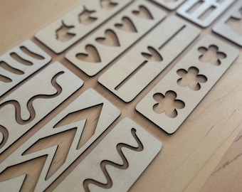 Wooden Montessori Educational Toy | Pre-Writing Line Tracing Stencils | Writing Stencils | Montessori Toddler Toys | Montessori wooden gift