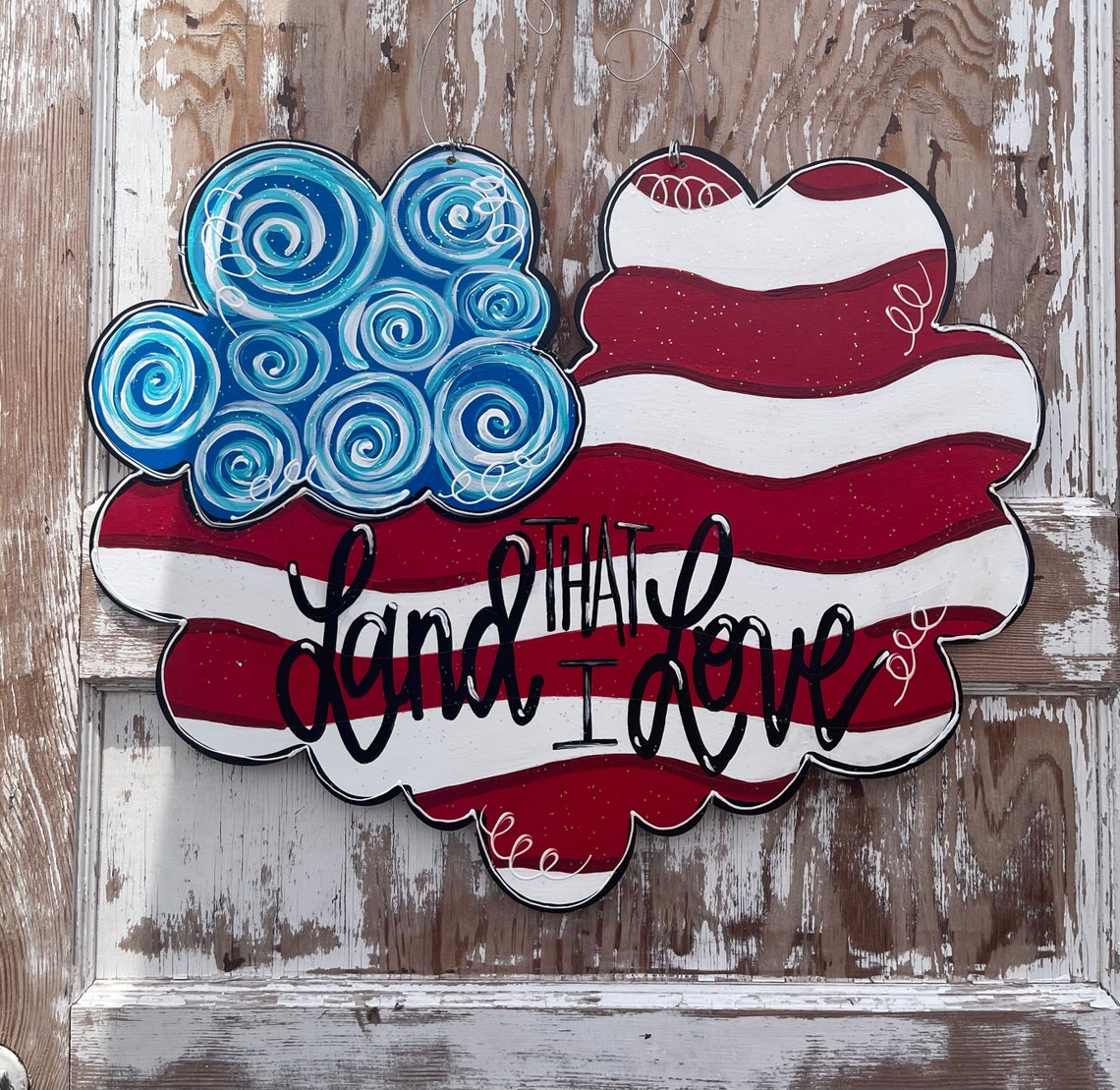 Patriotic Door Hanger American Flag Door Hanger Patriotic Decor Summer