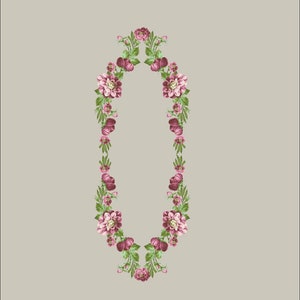 Peut inclure: Un cadre floral avec des fleurs roses et des feuilles vertes. Le cadre est de forme ovale et a un fond blanc.