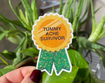 Tummy Ache Survivor Award Ribbon Vinyl Sticker / Glitter Holografische Grappige Heavy Duty Gestanste sticker voor Laptop Waterbottle Stickers Set