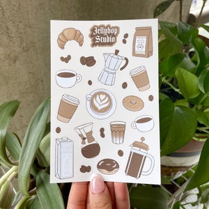 Cafe Coffee Sticker Sheet 4x6 | Original Hand Drawn Illustrations | Cute Planner BuJo Bullet Journal Aesthetic Scrapbook Coffeeshop Latte