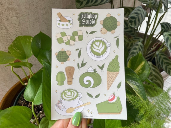 Matcha Green Tea Sticker Sheet 4x6 | Original Hand Drawn Illustrations | Planner BuJo Bullet Journal Deco Aesthetic Scrapbook