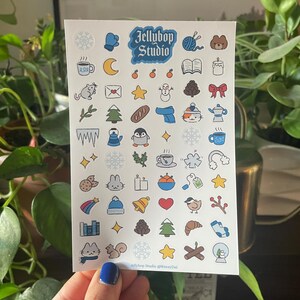 Petite feuille d'autocollants 4 x 6 griffonnages d'hiver | Agenda BuJo Bullet Journal déco esthétique Scrapbook mignon Kawaii Small | Illustrations dessinées à la main