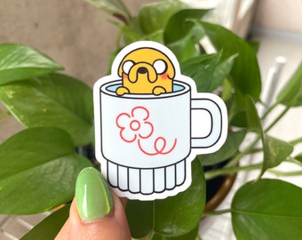 Jake's Favourite Cup Sticker / Jake The Dog / Funny Heavy Duty Die-cut Decal for Laptop Waterbottle Waterproof Vinyl