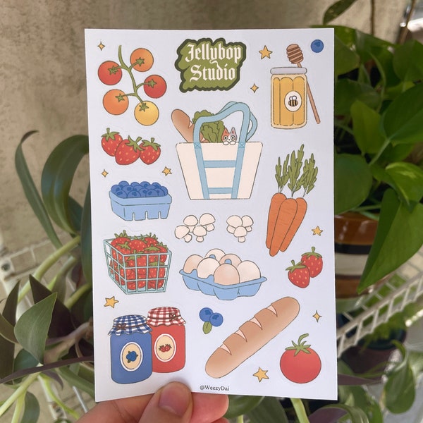 Boerenmarkt stickervel 4x6 | Originele handgetekende illustraties | Gebak bakken Planner BuJo Bullet Journal Deco esthetisch plakboek