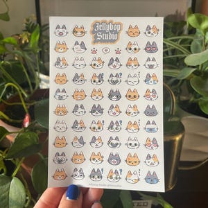 Feuille d'autocollants emoji chat 4 x 6 | Agenda BuJo Bullet Journal déco Esthétique Scrapbooking Mignon Kawaii Kitty Kitten Emote Mood Tracker Émoticônes