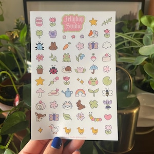 Petite feuille d'autocollants 4 x 6 griffonnages printaniers | Agenda BuJo Bullet Journal déco esthétique Scrapbook mignon Kawaii Small | Illustrations dessinées à la main