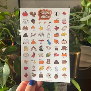 Feuille d'autocollants minuscules doodles d'automne 4 x 6 | Agenda BuJo Bullet Journal déco esthétique Scrapbook mignon Kawaii Small | Illustrations dessinées à la main