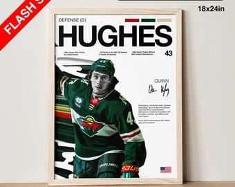Quinn Hughes Poster | Minnesota Wild NHL Wall Art Print (Digital Download)