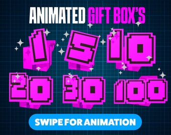 Kick Animated Gift Boxes | Pink | Ready to Download | Gifted Sub Emotes Pack | Number Gift Boxes