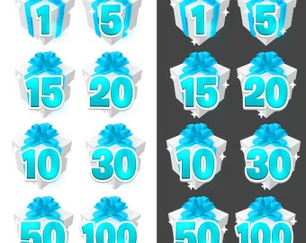 Light Blue Kick Gifted Sub Emotes Pack | Number Gift Boxes