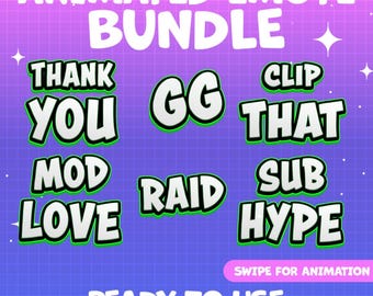 Animated Green Emote Pack  | Ready to Download | Text Emotes | Emote Bundle Thank You, GG, Clip That, Mod Love, Sub Hype