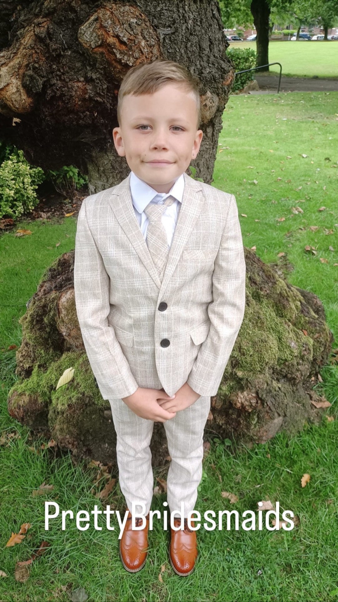 Boys Beige 5 Piece Checked Suits Page Boys Wedding Party Handsomeboy Etsy
