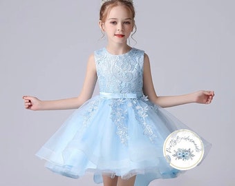 Girls floral lace tulle tail dresses flower girl princess party photo shoot special occasions