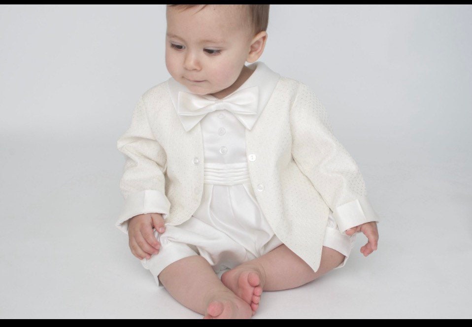 Diamond White Christening Suit with Bow Tie Made In Italy