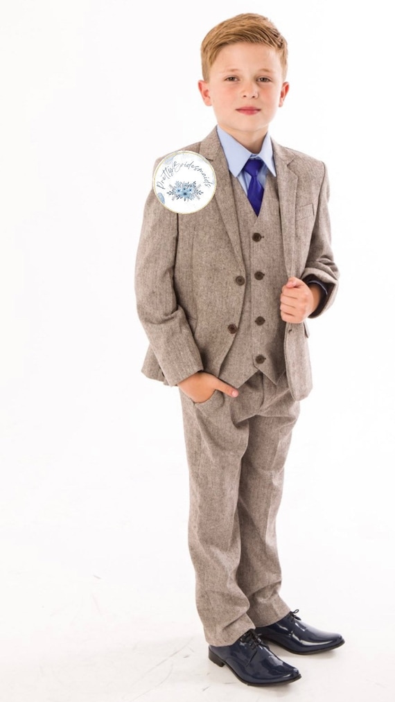 Boys 5 Piece Brown Herringbone Tweed Suit. Wedding Page Boy Party All Occasions Etsy