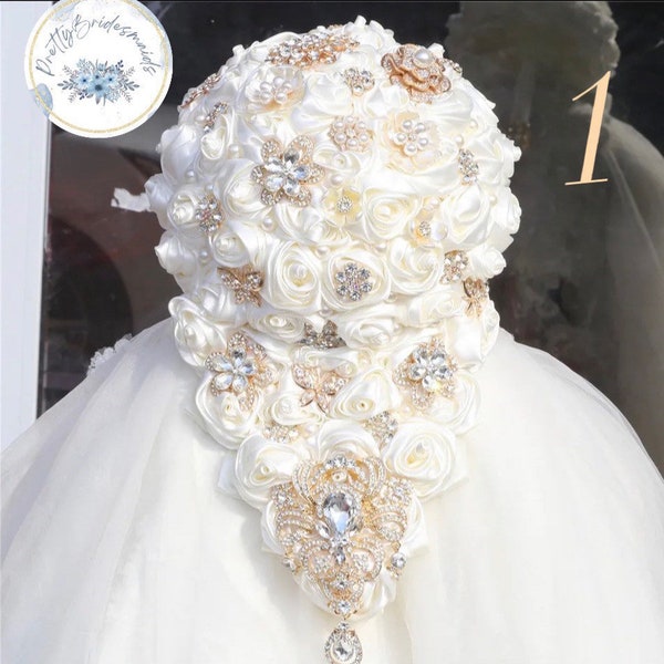 Superbes bouquets de mariée en satin larme strass roses mariée pour être le jour du mariage