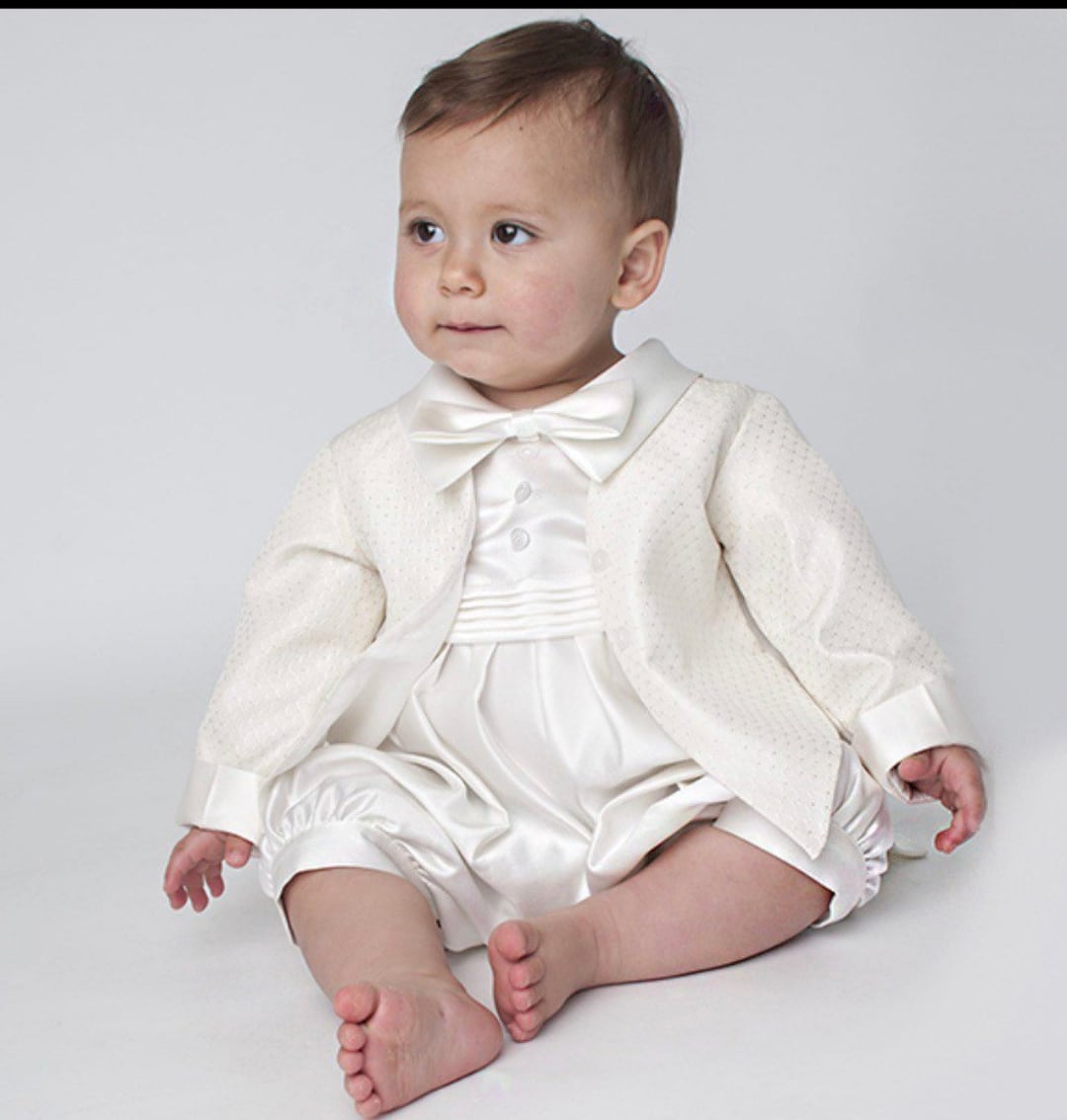 Boys Christening Suits in Ivory Diamontie Jacket Formal Wear Baby Boy