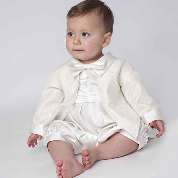 Boys christening suits in ivory diamontie jacket formal wear Baby Boy special occasions perfect outfit shiny look and stunning suit