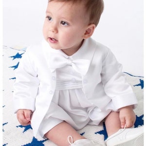 Boys christening suits plain white baby boy satin look formal wear baptism special occasions