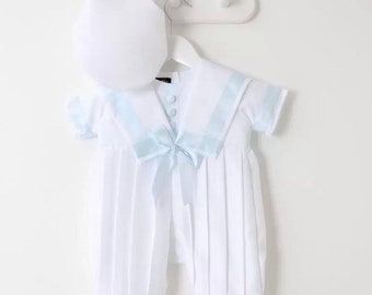 Traje marinero de bautizo azul para niños con gorro