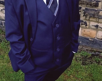 Boys 5 piece suit navy blue  wedding page boy formal smart party prom