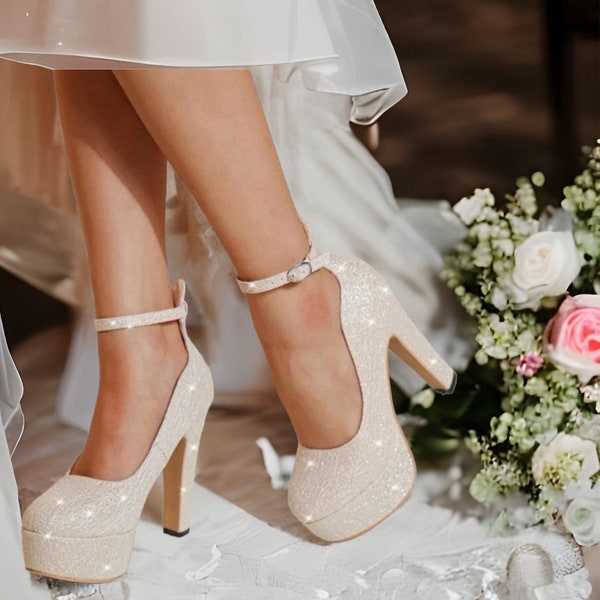 platform wedding shoes chunky heel