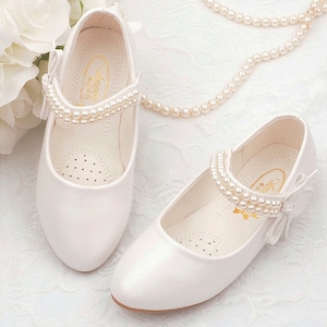Mädchen weiße flache Blumenmädchen Schuhe Hochzeitstag Braut Blumenmädchen zu sein Bild 3