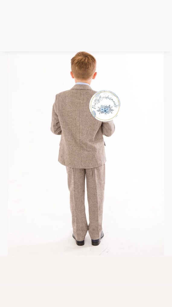Boys Grey Tweed 5-Piece Wedding Suit – Page Boy Formal Outfit With Waistcoat