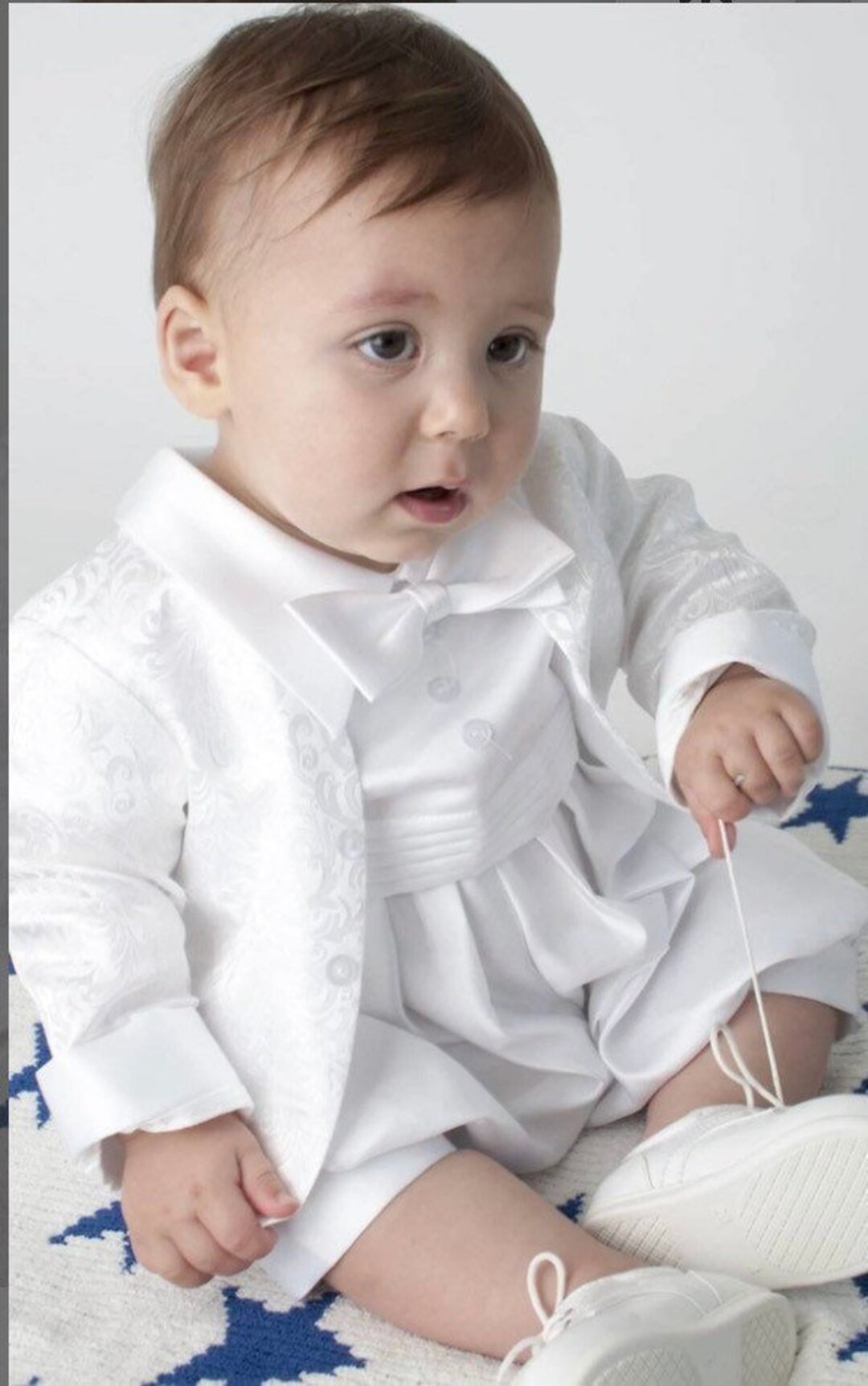 Boys Christening Suits in White, Satin Look With Matching Jacket