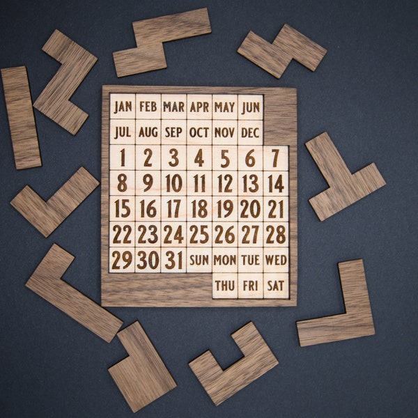 100% Hardwood Daily Calendar Puzzle w/ day of week