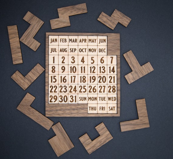 100% Hardwood Daily Calendar Puzzle W/ Day of Week - Etsy