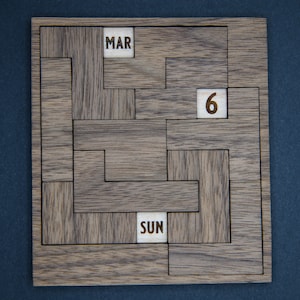 100% Hardwood Daily Calendar Puzzle w/ day of week