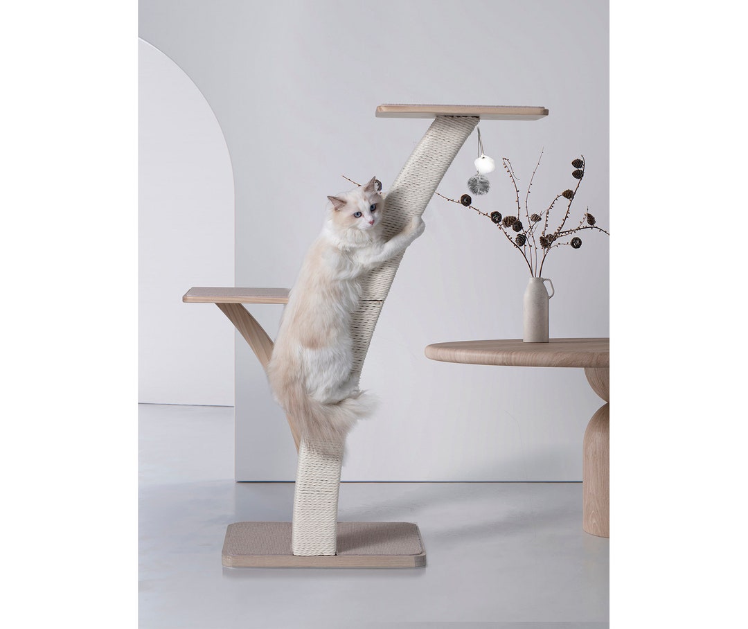 Delicate Wooden Cat Climbing Treemodern Cozy Cat Jumping Etsy