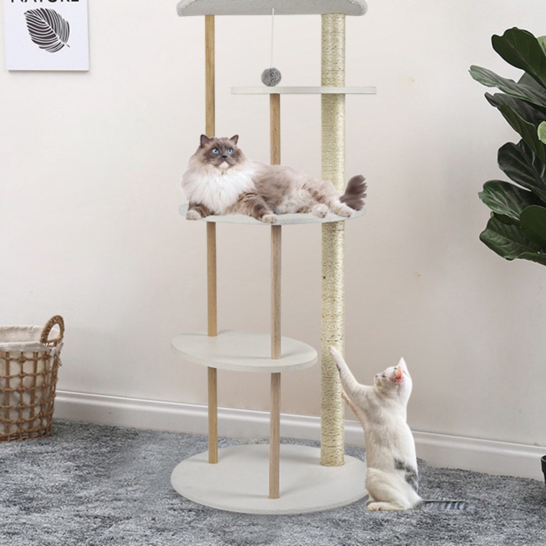 White Cat Tree Tower Cat Climbing Tree Modern Cat Condo Cat Etsy