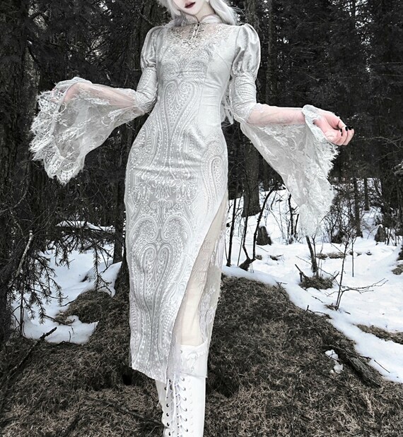 Voorwaarden kiezen bende Gothic Witte Jurk Kant Fishtail Jurk Snowflake Velvet Dress - Etsy België