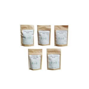 Loose Leaf Tea Bundle - 5 1oz Tea Bags | Mix & Match | Herbal Tea Sampler | Hibiscus Tea, Peppermint Tea | Rose Tea, Green Rooibos Tea |