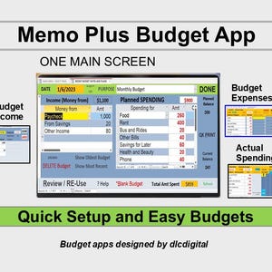 Memo Plus Budget App: Easy Budget Planning and Management, (Windows-Based, Microsoft Access database).