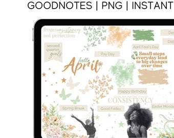 April 2025 Planner Stickers: Motivational Goodnotes PNG Clipart (Digital Download)